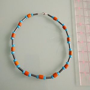 Orange and blue metal bead necklace RAVE Party Industrial